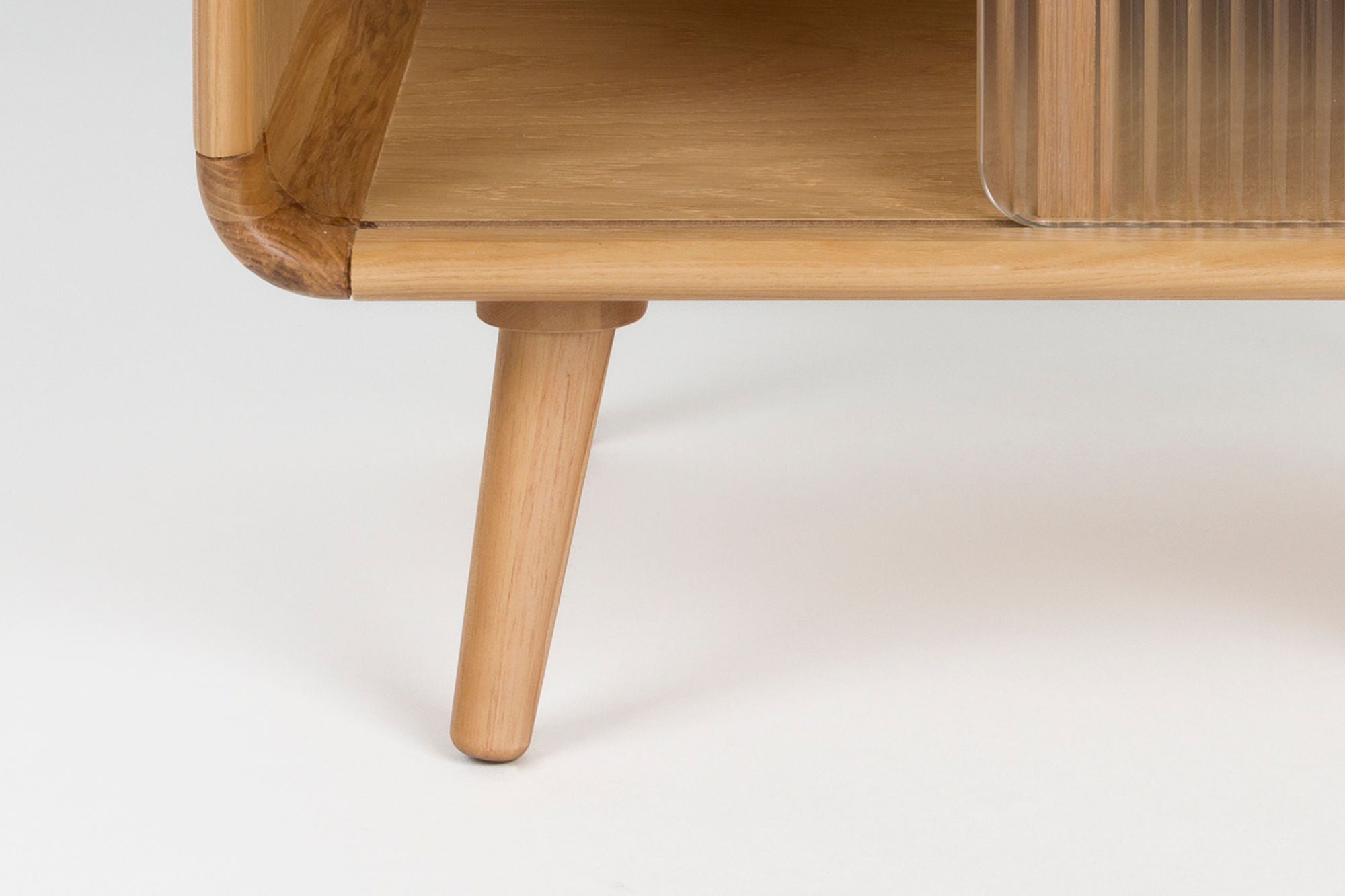Zuiver Rise Natural Oak Wood & Ribbed Glass Bedside Table